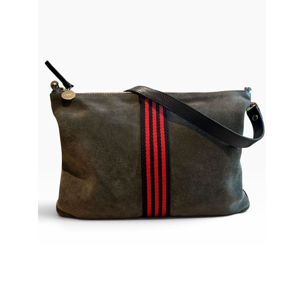 Clare V. Sac Bretelle Suede Crossbody Olive Stripe